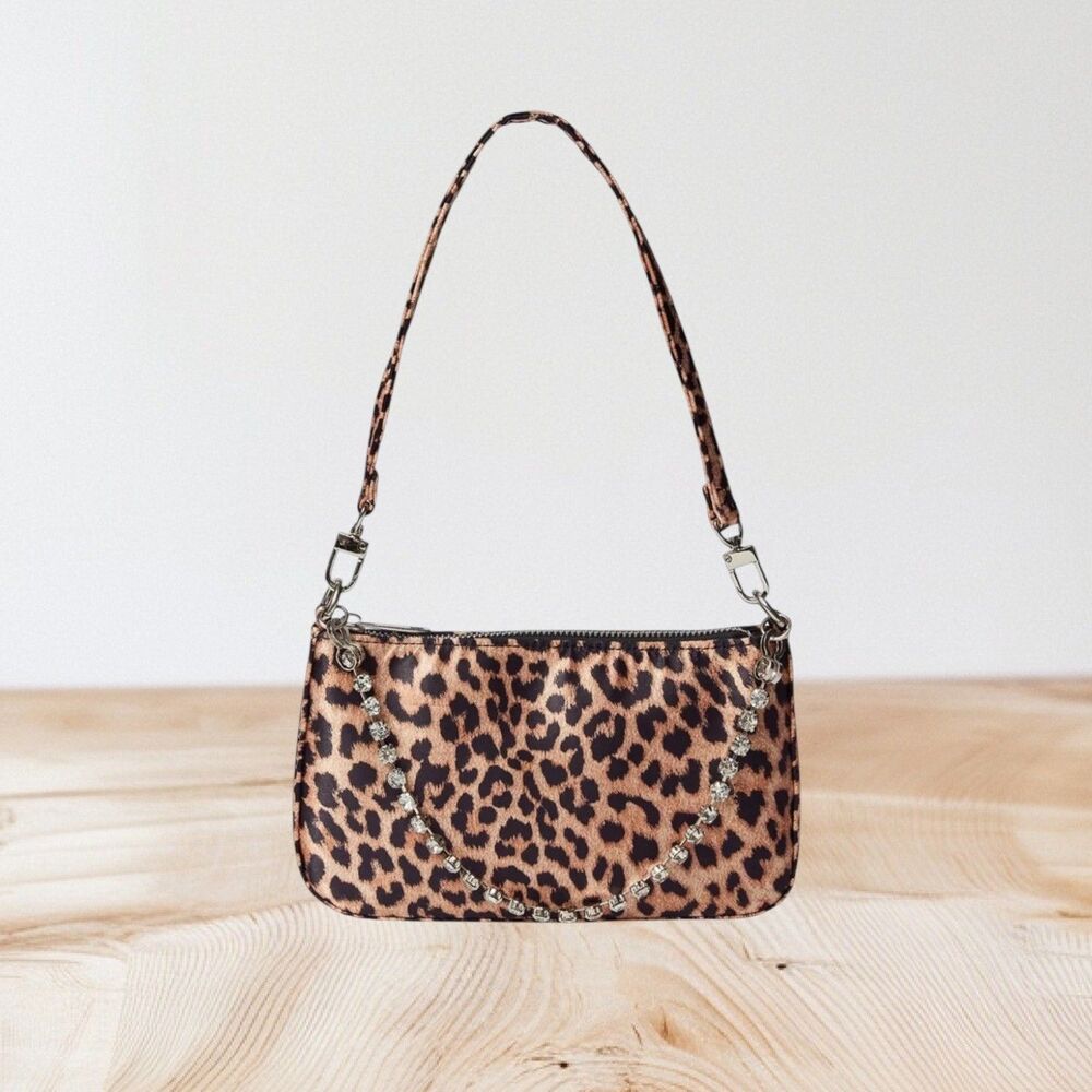 Kimchi Blue Urban Outfitters Paige satin Bag Animal Print Rhinestones EUC